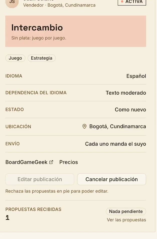 La publicación activa: Intercambio en vez de precio, «cada uno manda el suyo» y las propuestas que llevas.